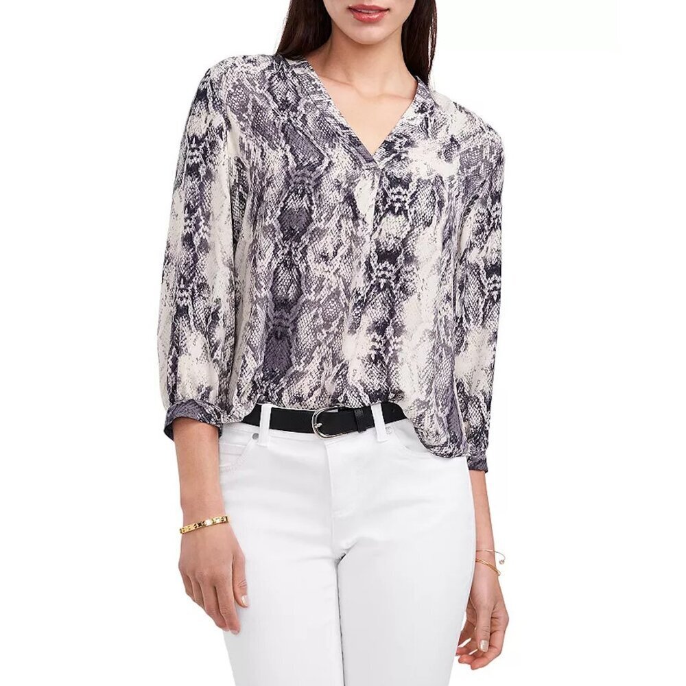 NWT New $74 Vince Camuto Snake Print V-neck 3/4 Sleeve Blouse Size XS